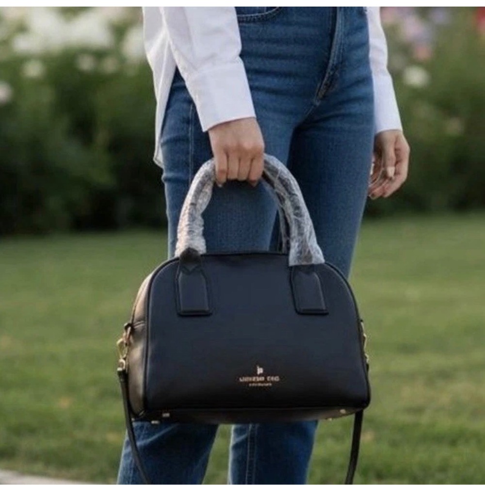 London Fog Mini Smooth PU Satchel Crossbody Shoulder Bag Black New NWT